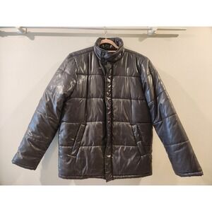 J. Ferrar Mens Dark Gray Puffer Jacket Quilted Size Medium Lightweight Poly Fill